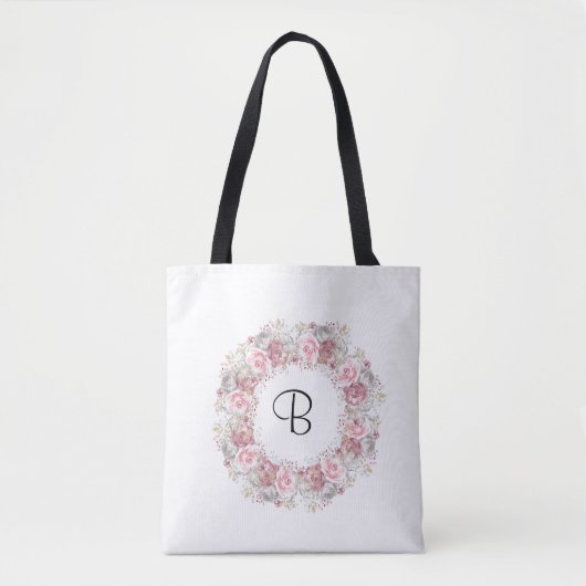 Tote Bag Floral rose monogramme (Devant)