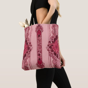 Tote Bag Floral rose rayures IA art