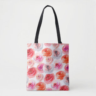 Tote Bag Floral sans couture motif d'aquarelle rouge, blanc