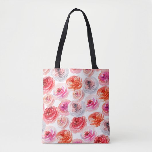 Tote Bag Floral sans couture motif d'aquarelle rouge, blanc (Devant)