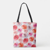 Tote Bag Floral sans couture motif d'aquarelle rouge, blanc (Dos)