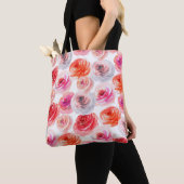 Tote Bag Floral sans couture motif d'aquarelle rouge, blanc (De près)