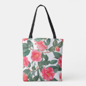 Tote Bag Floral sans couture motif, fleurs de camélia rouge (Dos)