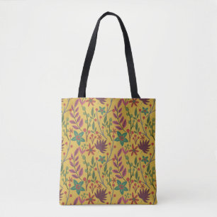 Tote Bag Floral sans couture motif fleurs jaunes et feuille