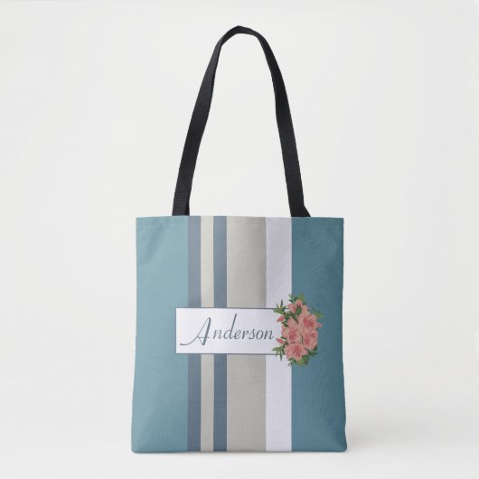 Tote Bag Floral Turquoise moderne bleu et bronzé (Devant)