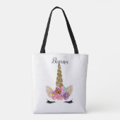 Tote Bag Floral Unicorn Gold Parties scintillant Girly Girl (Dos)