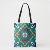 Tote Bag Floral Vert Mosaïque marocaine Carrelage Boho Chic (Devant)