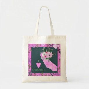 Tote Bag Floral violet I Love California State Map