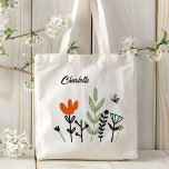 Tote Bag Floral Whimsical moderne Nom personnalisé<br><div class="desc">Le Sac fourre-tout de nom personnalisé Whimsical Floral Moderne présente des fleurs botaniques modernes et fantaisistes et une verdure avec un joli papillon. Personnalisé avec votre nom dans élégant script de calligraphie à main noire. Parfait pour les cadeaux pour Noël, les fêtes, l'anniversaire, la fête des mères, l'appréciation des enseignants,...</div>