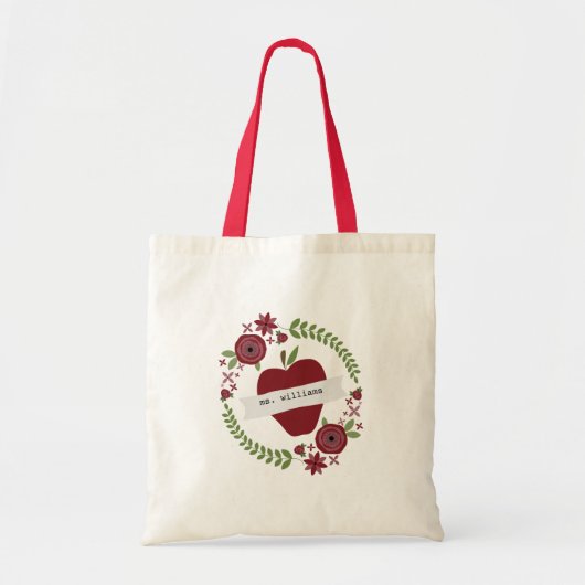 Tote Bag Floral Wreath Red Apple Enseignant personnalisé (Devant)