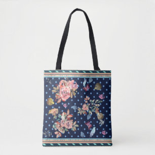 Tote Bag Florales, Pois, Aquarelle, Arrière - plan de marin