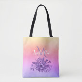Tote Bag Floraux violets d'or rose nom monogramme (Devant)