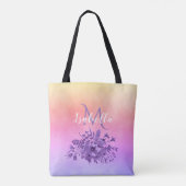 Tote Bag Floraux violets d'or rose nom monogramme (Dos)
