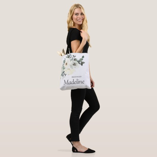 Tote Bag Flore bleu et blanc poussiéreux - blanc (Sur le modèle)