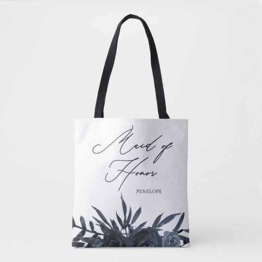 Tote Bag Flore bleue avec une servante d'honneur Script (Devant)