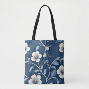 Tote Bag Flore botanique bleue élégante