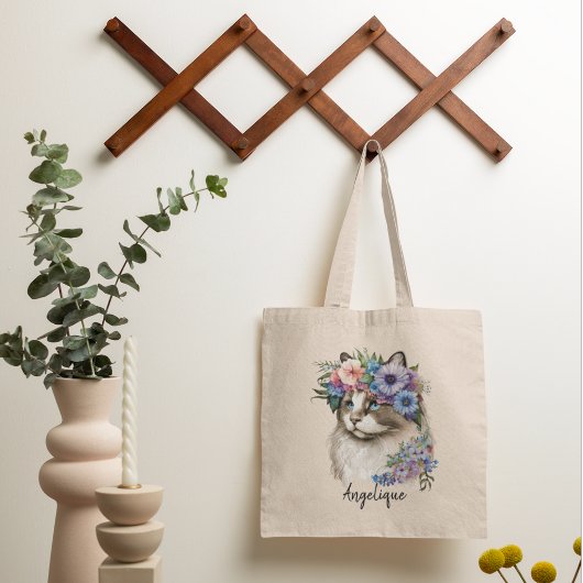 Tote Bag Flore de chats d'aquarelle personnalisée
