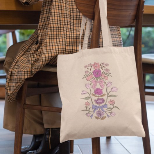 Tote Bag Flore de vaches et de fleurs roses