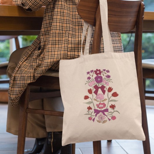 Tote Bag Flore des vaches et des fleurs magenta