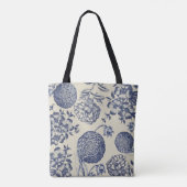 Tote Bag Flore d'impression florale de fleurs bleues antiqu (Dos)