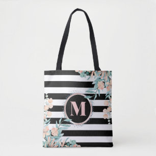 Tote Bag Flore floue sur un monogramme noir et blanc