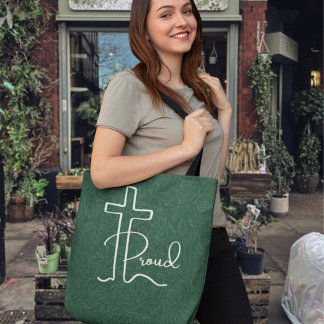 Tote Bag Flore minimaliste Fier Christian Cross Line Art