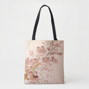 Tote Bag Flore rose et or Élégant minimaliste