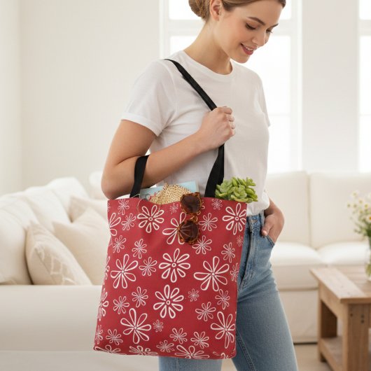 Tote Bag Flore rouge et blanc rétro