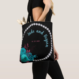 Tote Bag Flore Turquoise et Mauve Elegant Rhinestone