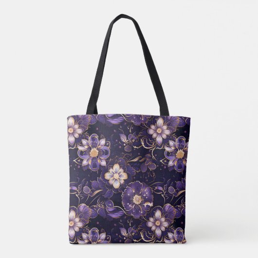 Tote Bag Flore violet foncé et or Faux (Dos)