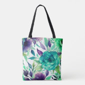 Tote Bag Flores d'aquarelle bleu Rose pourpre (Dos)