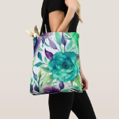 Tote Bag Flores d'aquarelle bleu Rose pourpre (De près)