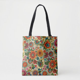 Tote Bag Flower brown purple orange cottagecore Pattern 