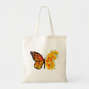 Tote Bag Flower Butterfly with Yellow California Poppy