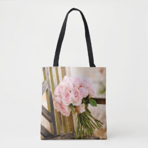 Tote Bag Flowers Pink Rose Bouquet