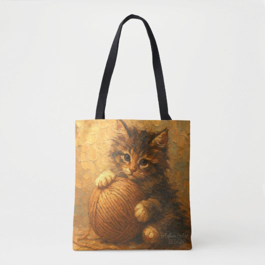 Tote Bag Fluffy Kitten with Yarn Ball – Impressionist (Devant)