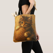 Tote Bag Fluffy Kitten with Yarn Ball – Impressionist (De près)