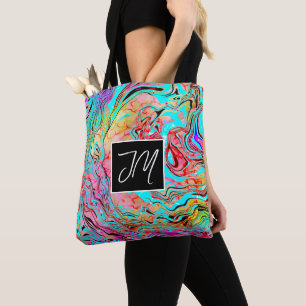 Tote Bag Fluide en marbre bleu et violet Art personnalisé
