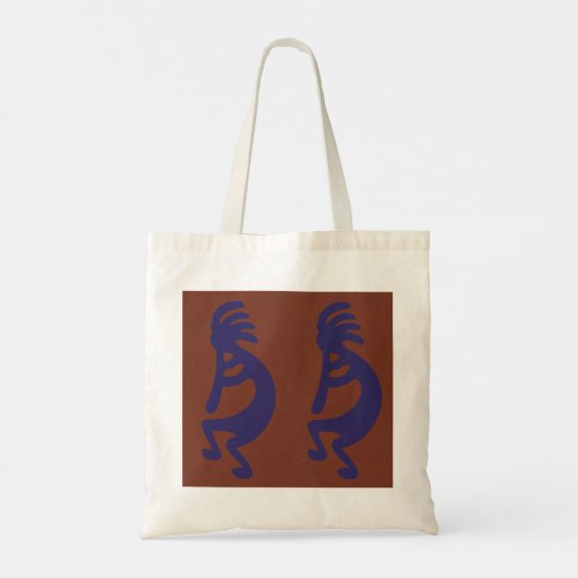 Tote Bag Flûte Jouer Kokopelli Figure - Bleu sur rouille Ro (Dos)