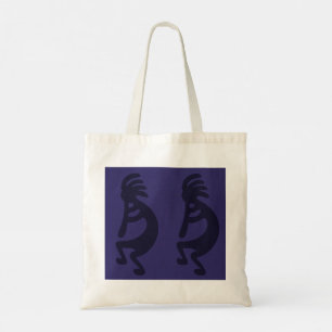 Tote Bag Flûte Jouer Kokopelli Figure - Noir sur Bleu