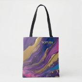 Tote Bag Flux Abstrait bleu-bleu violet rose et or- (Devant)