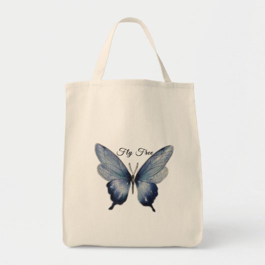Tote Bag Fly Free – Blue Butterfly Art Design (Devant)
