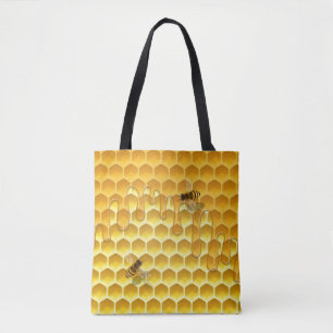 Tote Bag Flying Honeybee on Golden Honeycomb Personnalisabl
