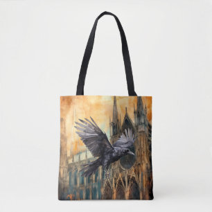 Tote Bag Flying Raven et la cathédrale gothique médiévale