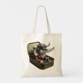 Tote Bag  Flying Sardine Pilot Retro Fish Art Funny Quirky  (Dos)