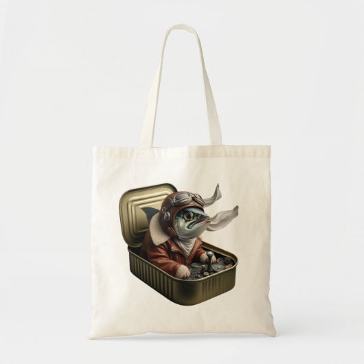 Tote Bag  Flying Sardine Pilot Retro Fish Art Funny Quirky  (Devant)