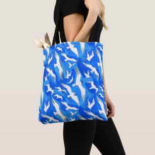 Tote Bag Flying seagulls on sky blue