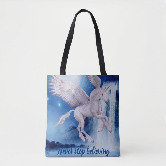 Tote Bag Flying Unicorn Believe Inspirational (Devant)