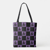 Tote Bag Flying Witch Black & Purple Checkered (Dos)