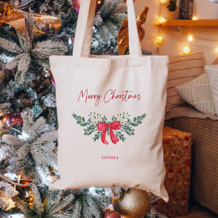 Tote Bag Folithe de vacances et Bow rouge Joyeux Noël